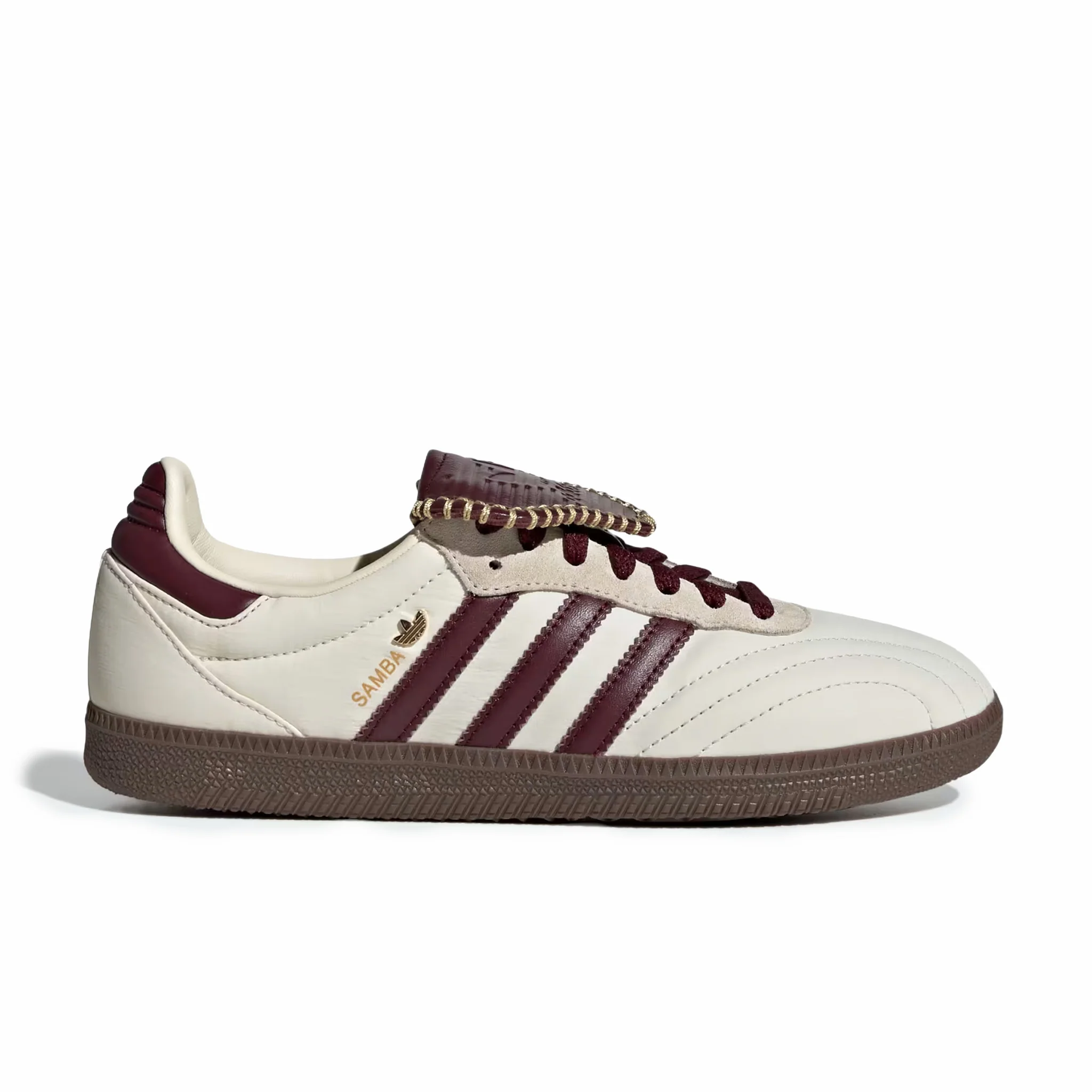 Adidas Women's Samba Long Tongue (Cream White/Maroon/Gold Metallic)