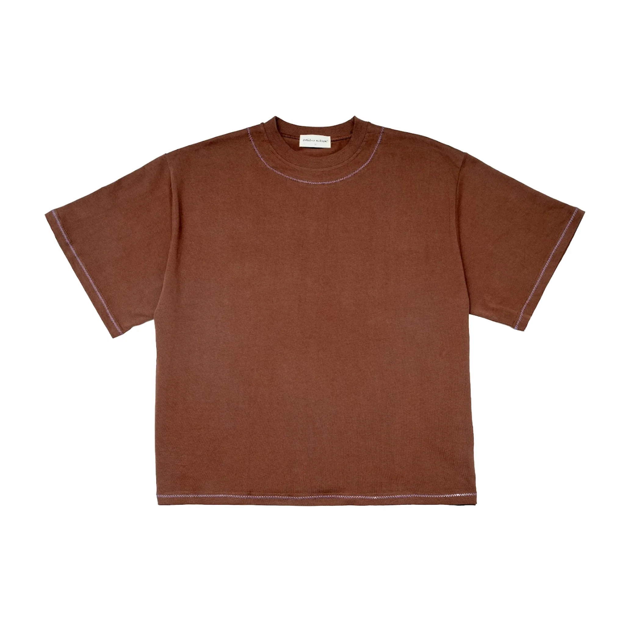 Estudio Niksen Hand-Embroidered Cropped Tee (Brown)